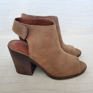 Lucky Brand Womens Brown Suede Leather Open Toe Sling Back Heels Shoes Size 10